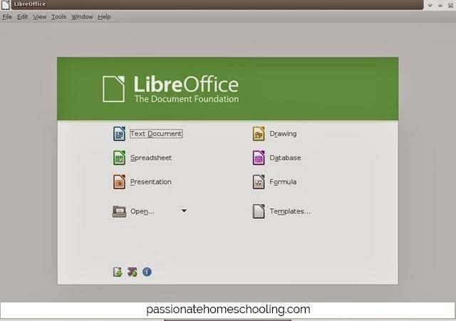 LibreOffice free office suite open screen.