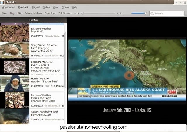 Minitube video player screen.