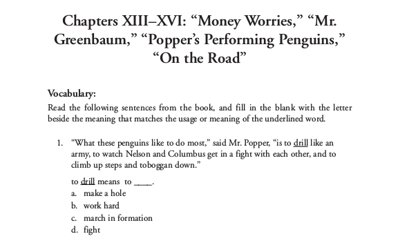 Sample vocabulary question from the study guide.