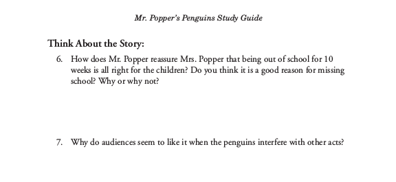 Sample questions about Mr. Popper's Penguins.