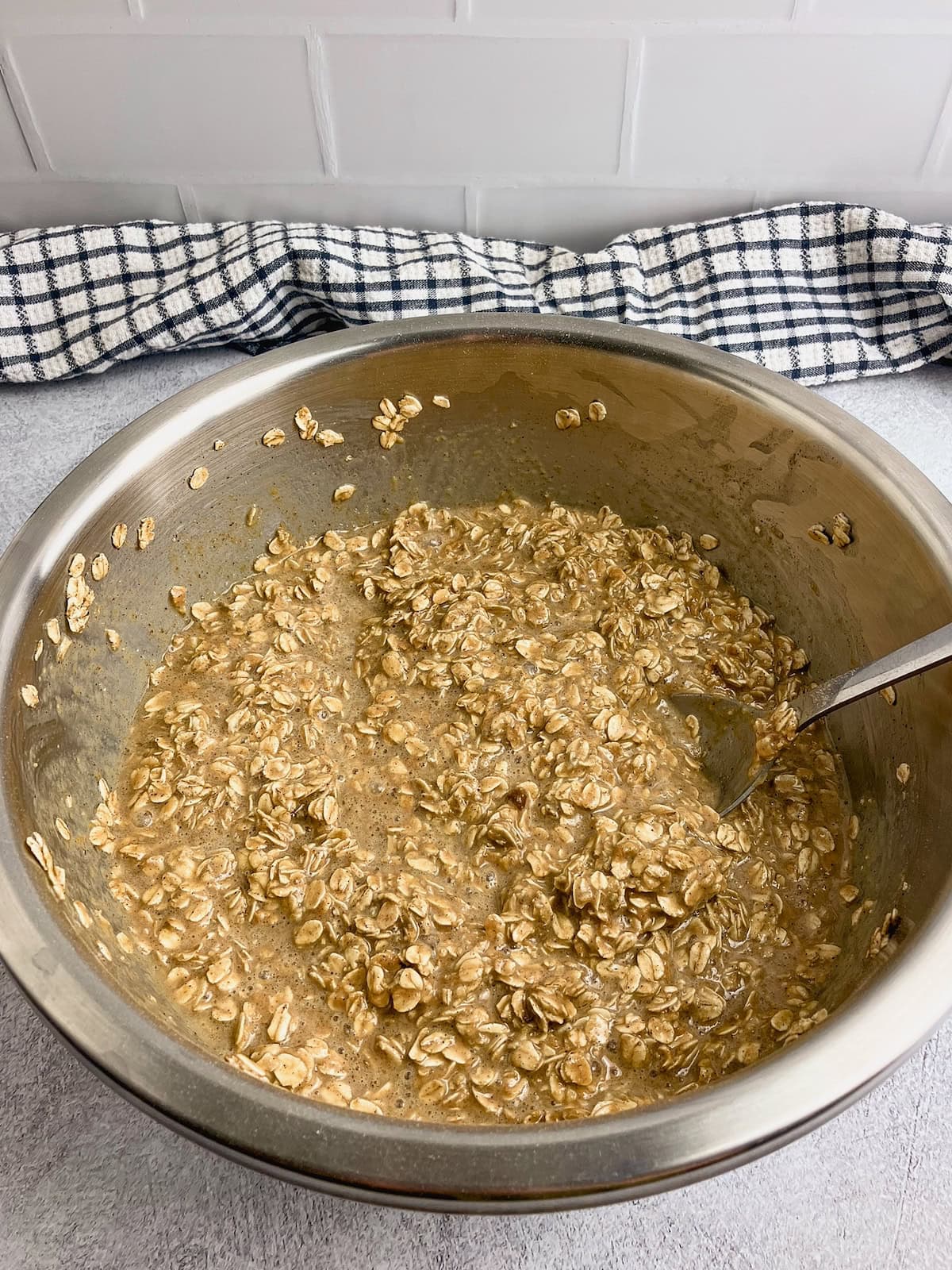 The dry and wet ingredients mixed together with the peanut butter.
