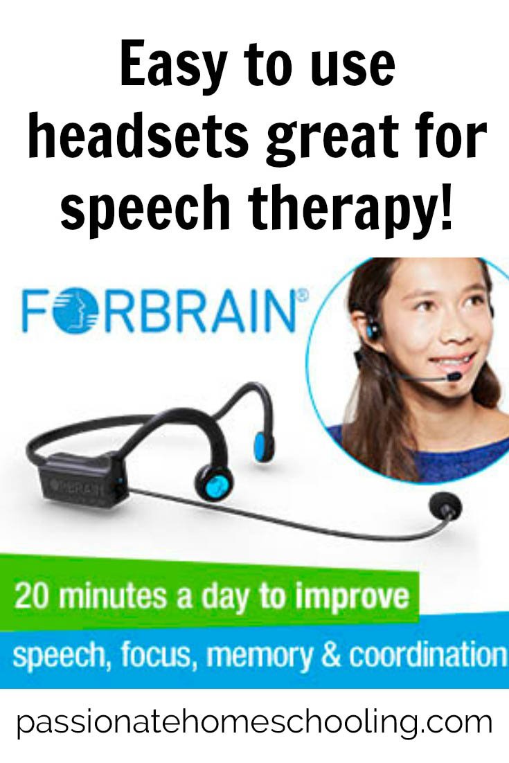 Forbrain logo with a young woman wearing a headset. Text overlays says Easy to use headsets great for speech therapy!