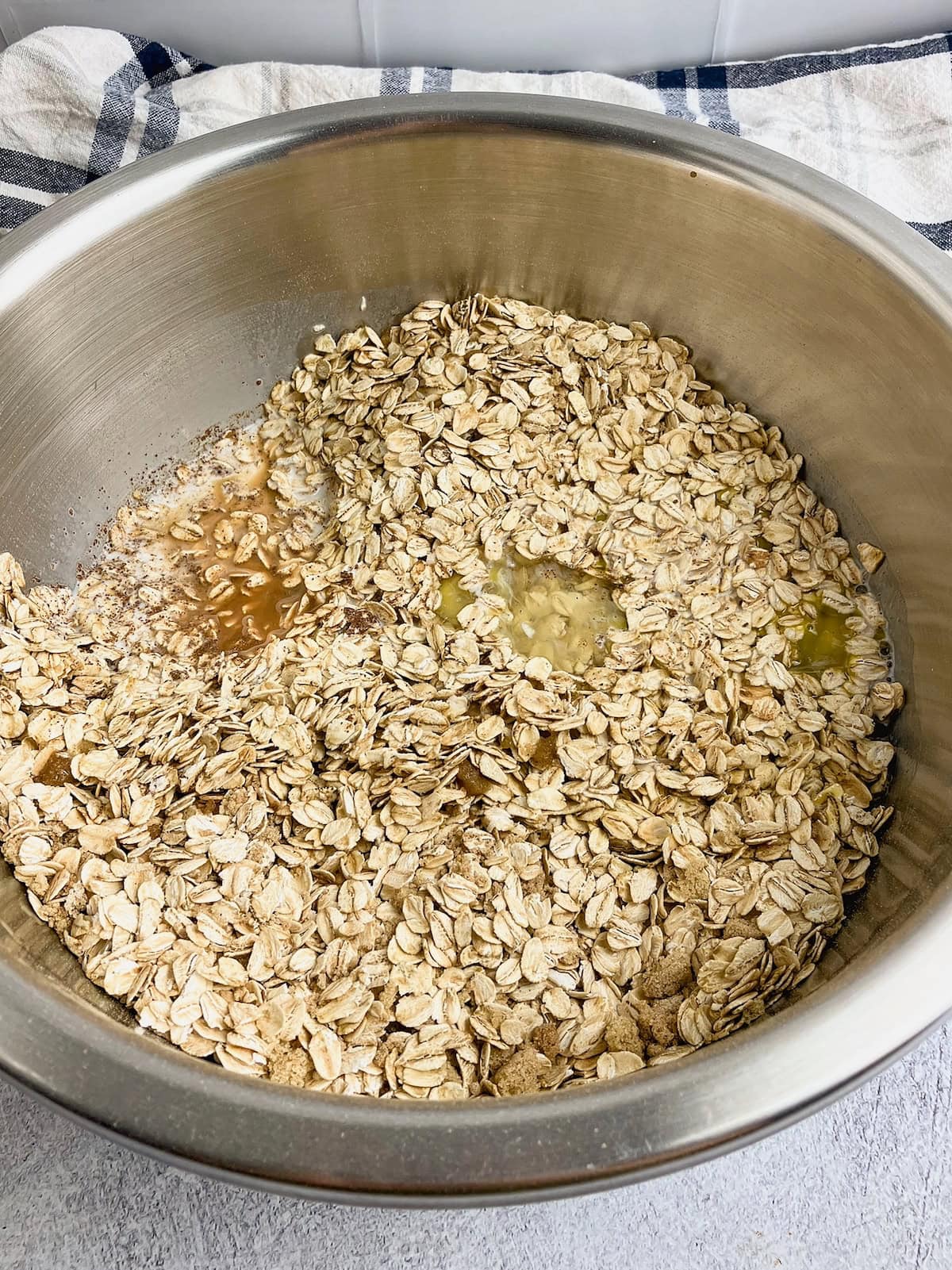 The eggs, milk, butter, and vanilla extract were added to the bowl of dry ingredients.