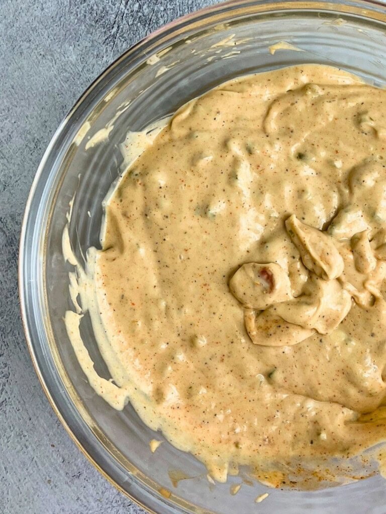A mixing bowl of easy homemade burger sauce.