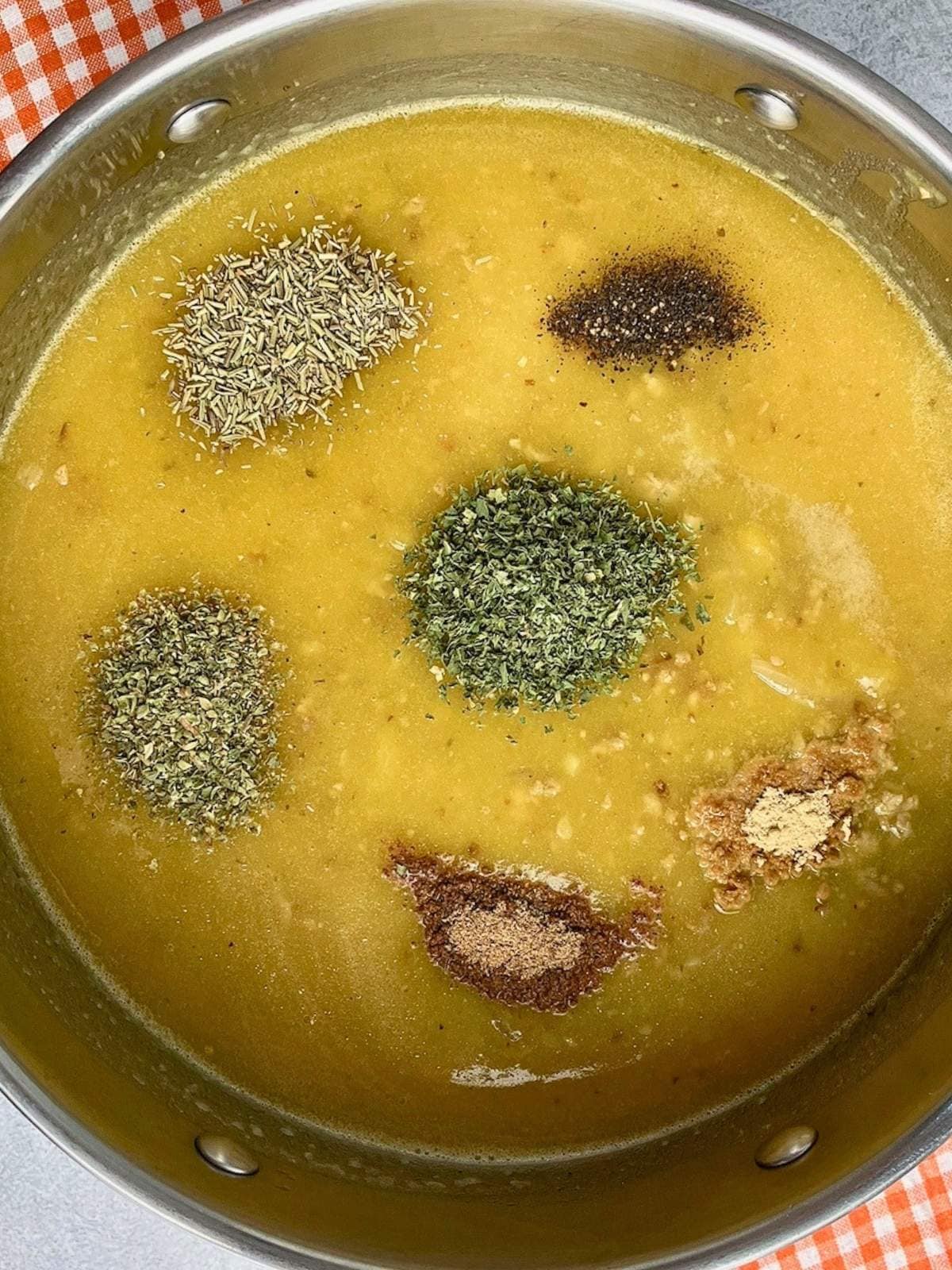 Spices were added to the soup.