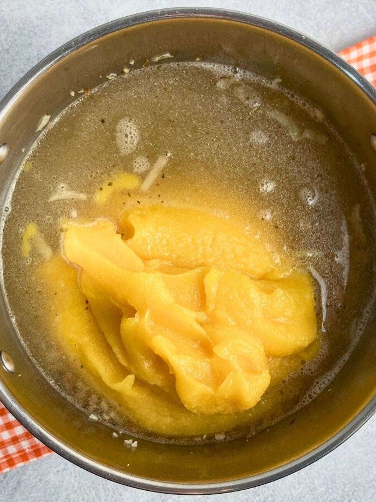 Pumpkin puree and stock were added to the meat mixture.