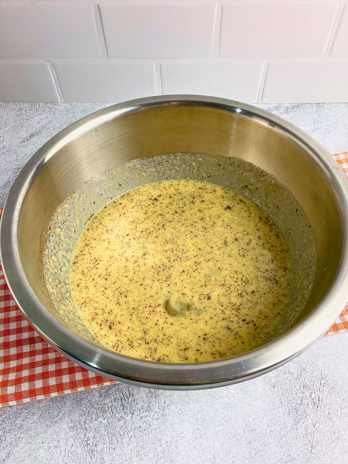 Wet ingredients mixed together.