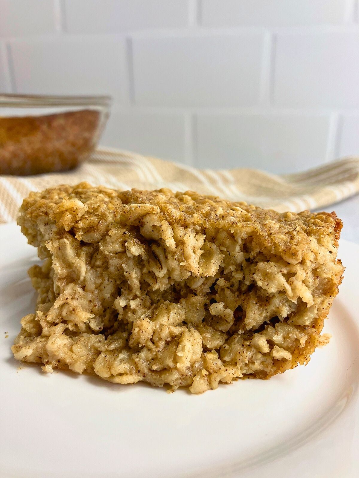 A slice of homemade pumpkin baked oatmeal.