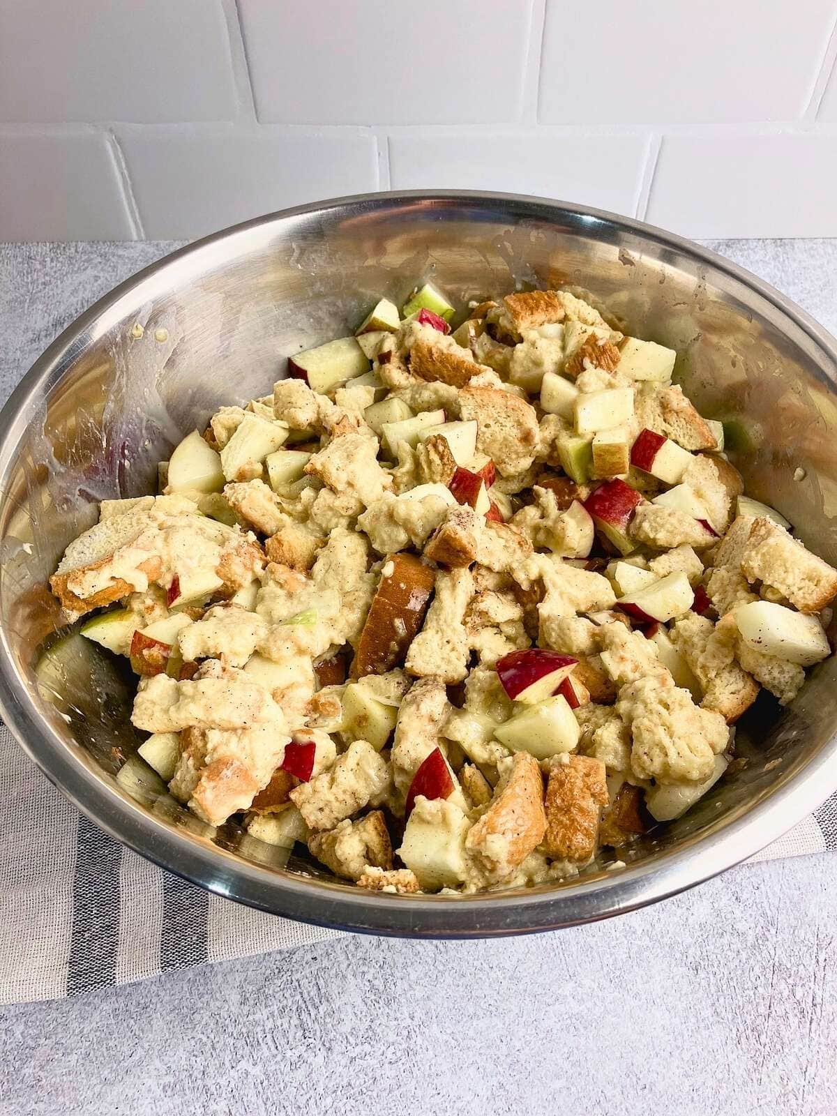 Apple cinnamon French toast batter mixed together.