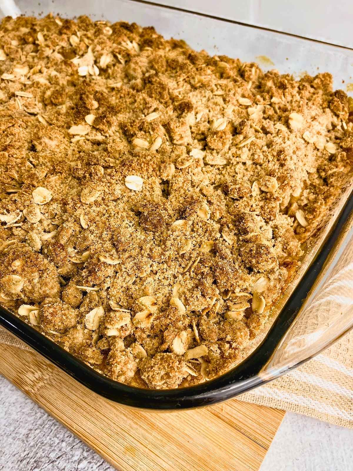 Homemade baked apple pumpkin crisp warm from the oven.