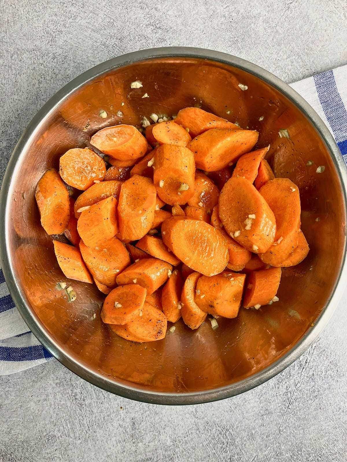 The carrots were tossed in olive oil and seasonings.