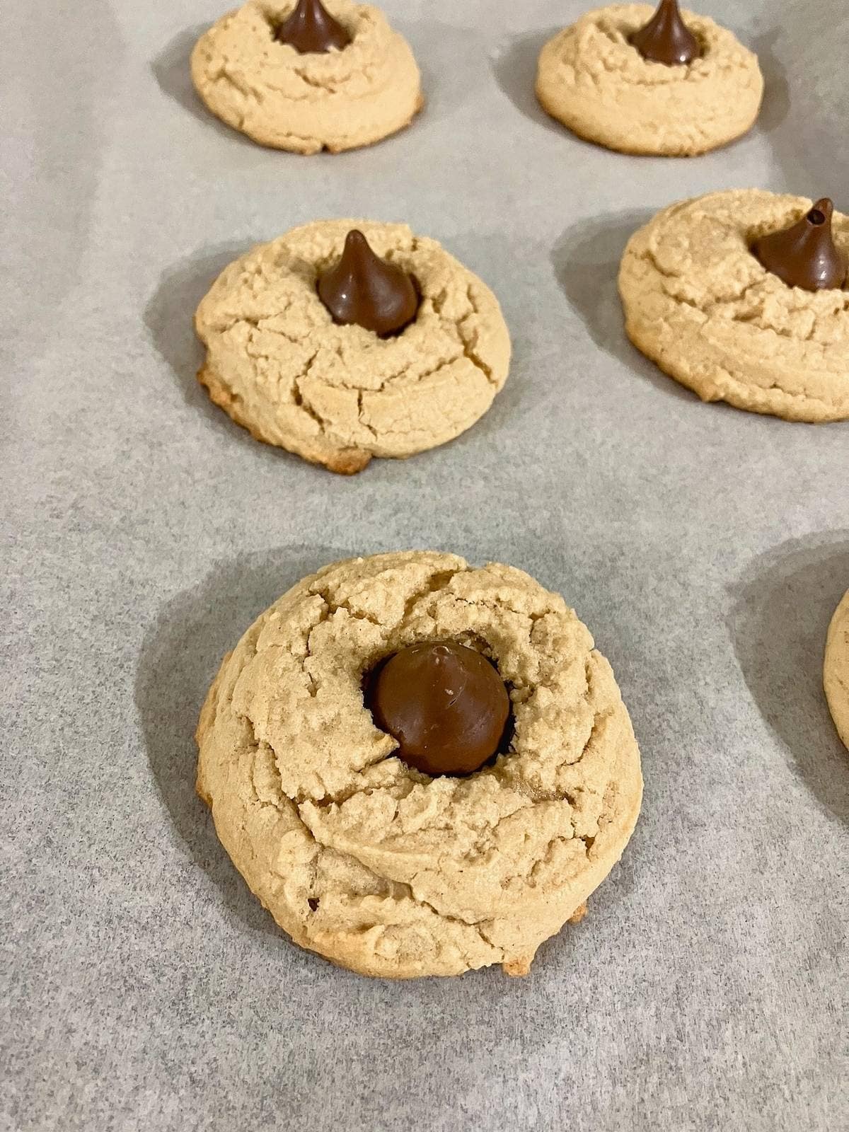 Chocolate Kisses were added to the center of the cookies.