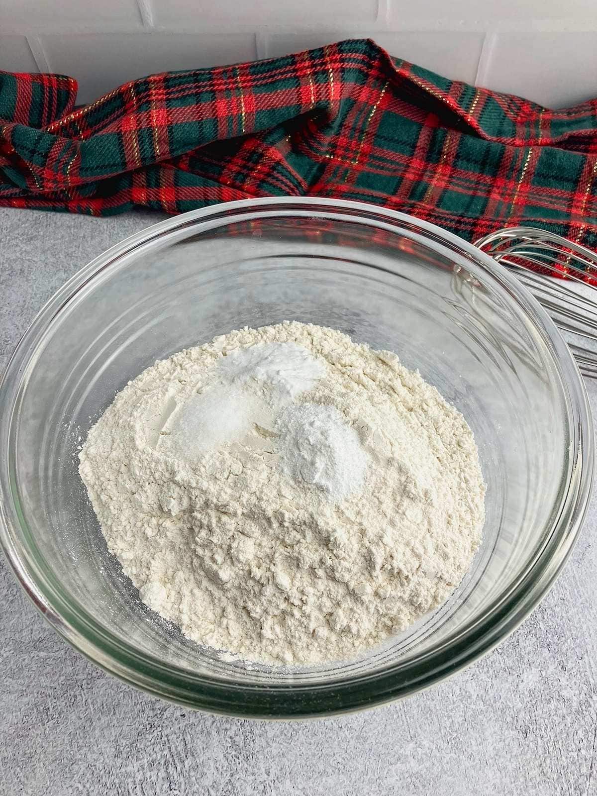 Dry ingredients in a mixing bowl.
