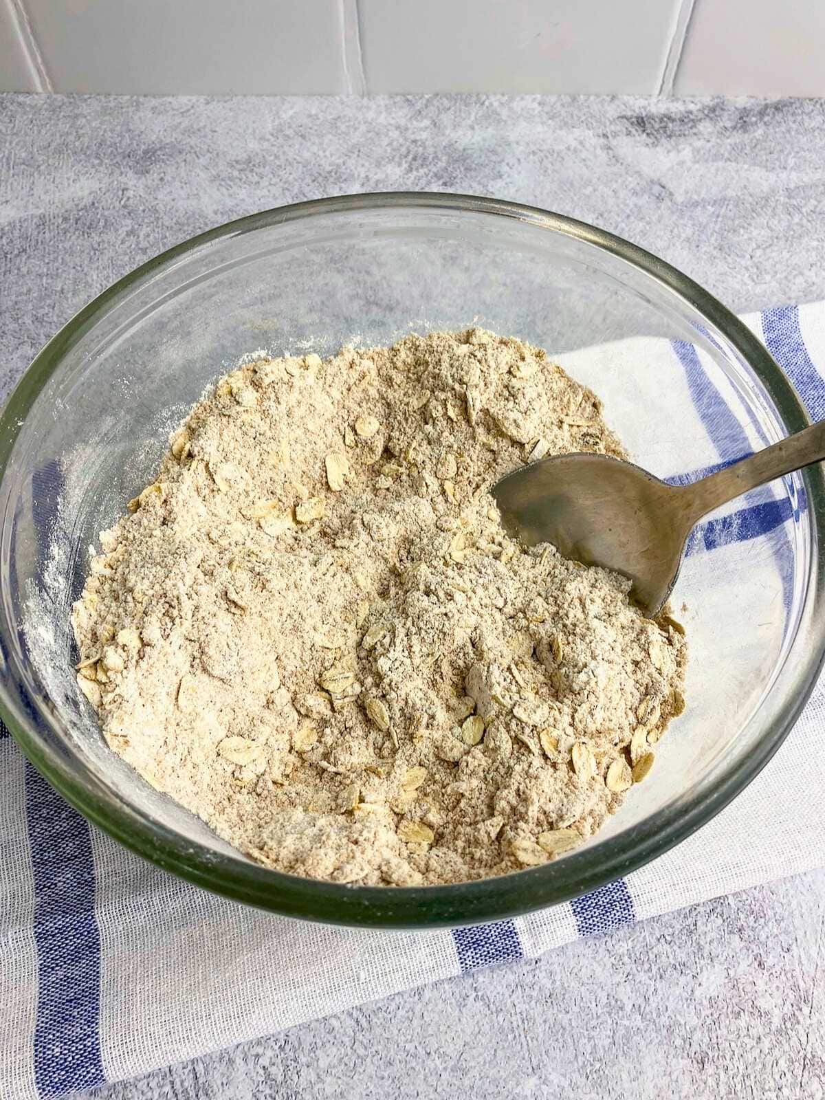Dry ingredients for the topping were mixed together.
