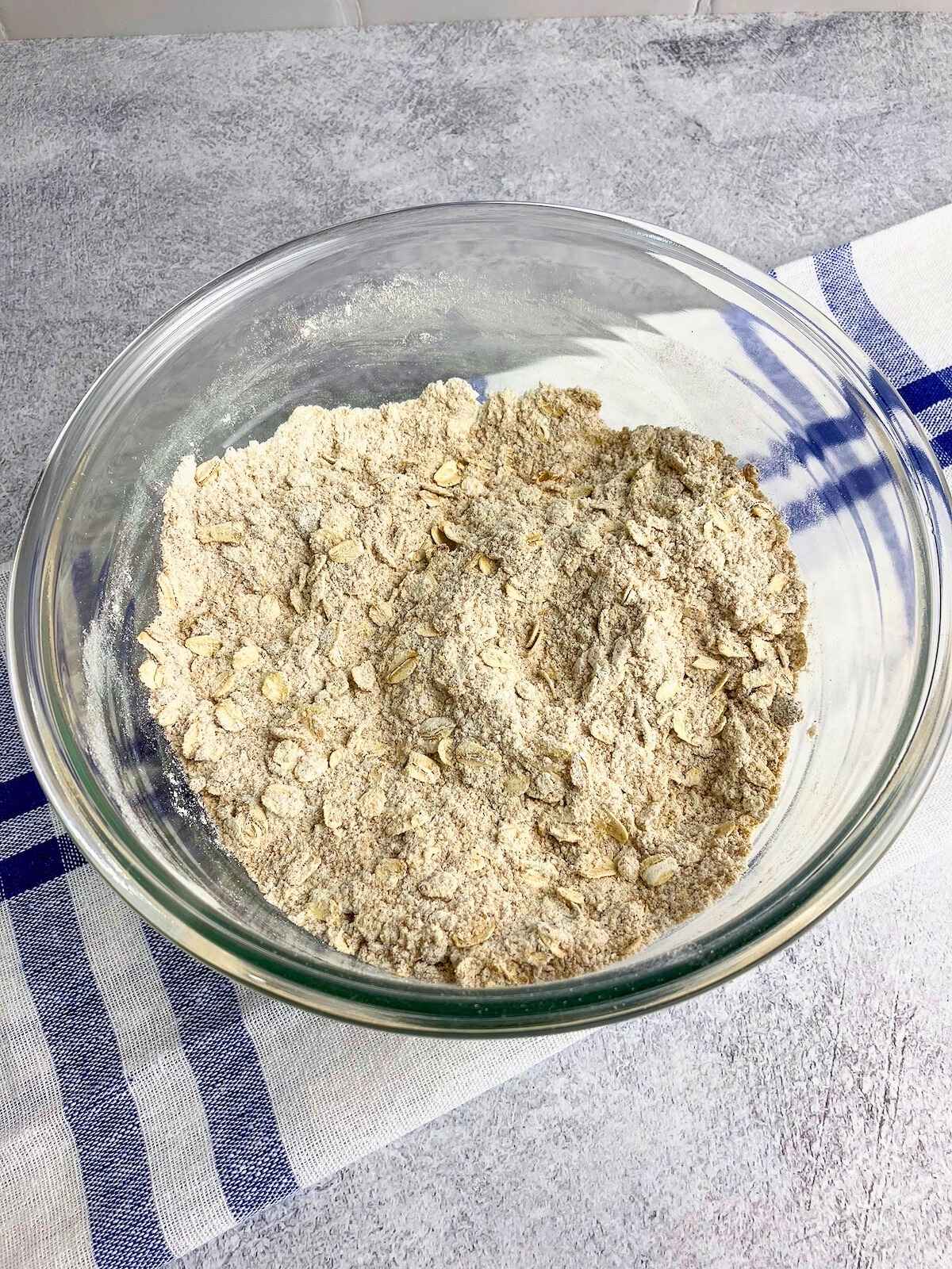 Dry ingredients for the topping are mixed together.