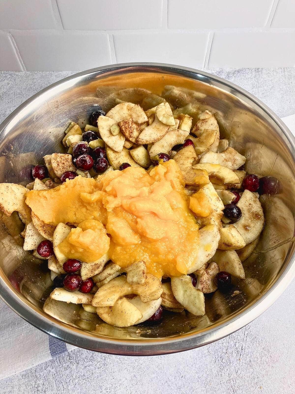 Pumpkin puree was added to the apple filling mix.