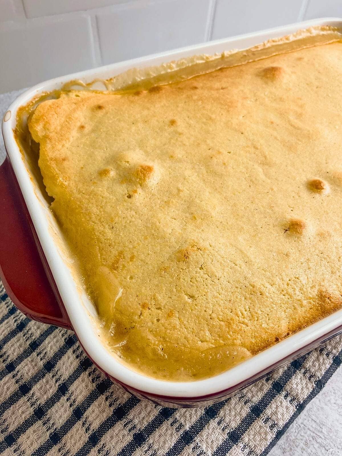 Easy turkey cornbread casserole, warm from the oven.