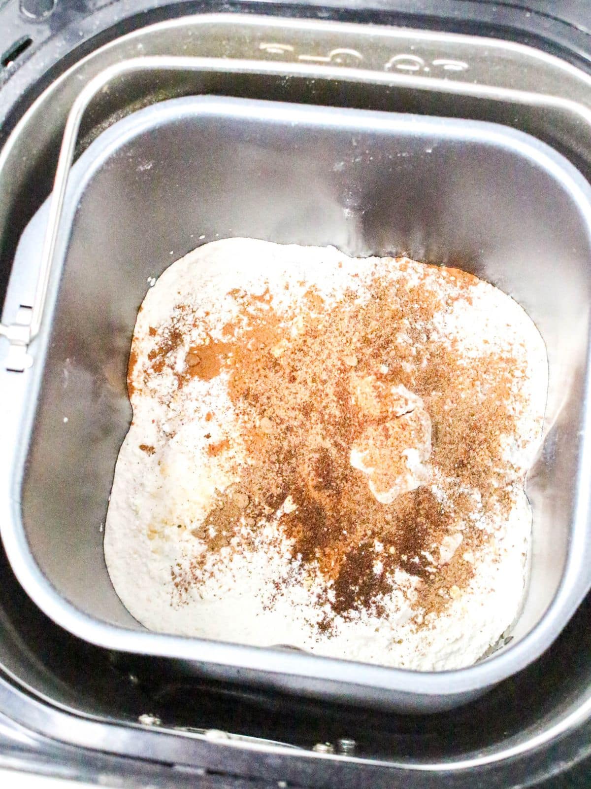 The flour and other dry ingredients were added to the bread machine.