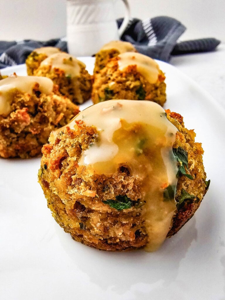 Easy stuffing muffins on a platter.