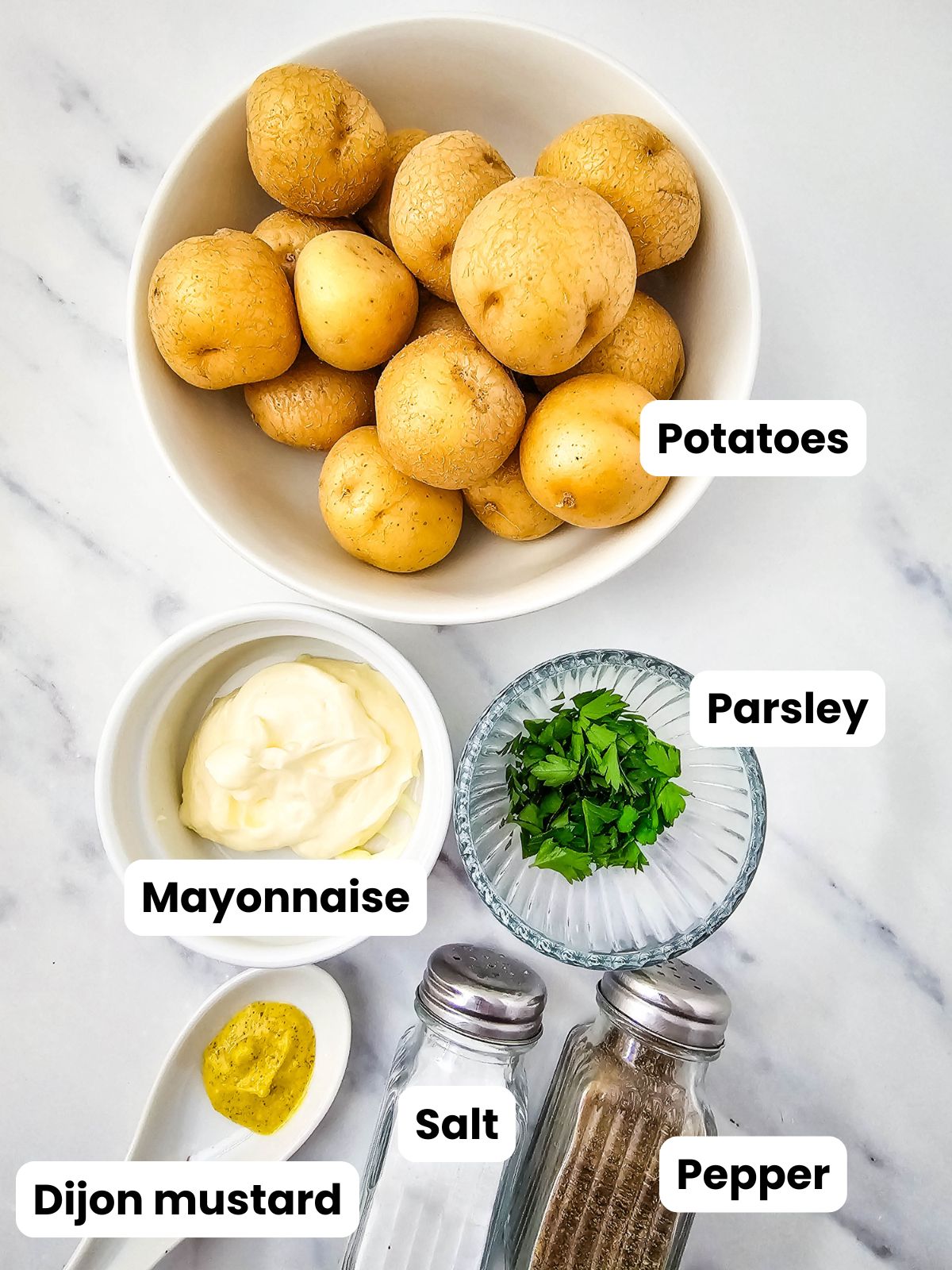 Ingredients for making deviled potatoes.