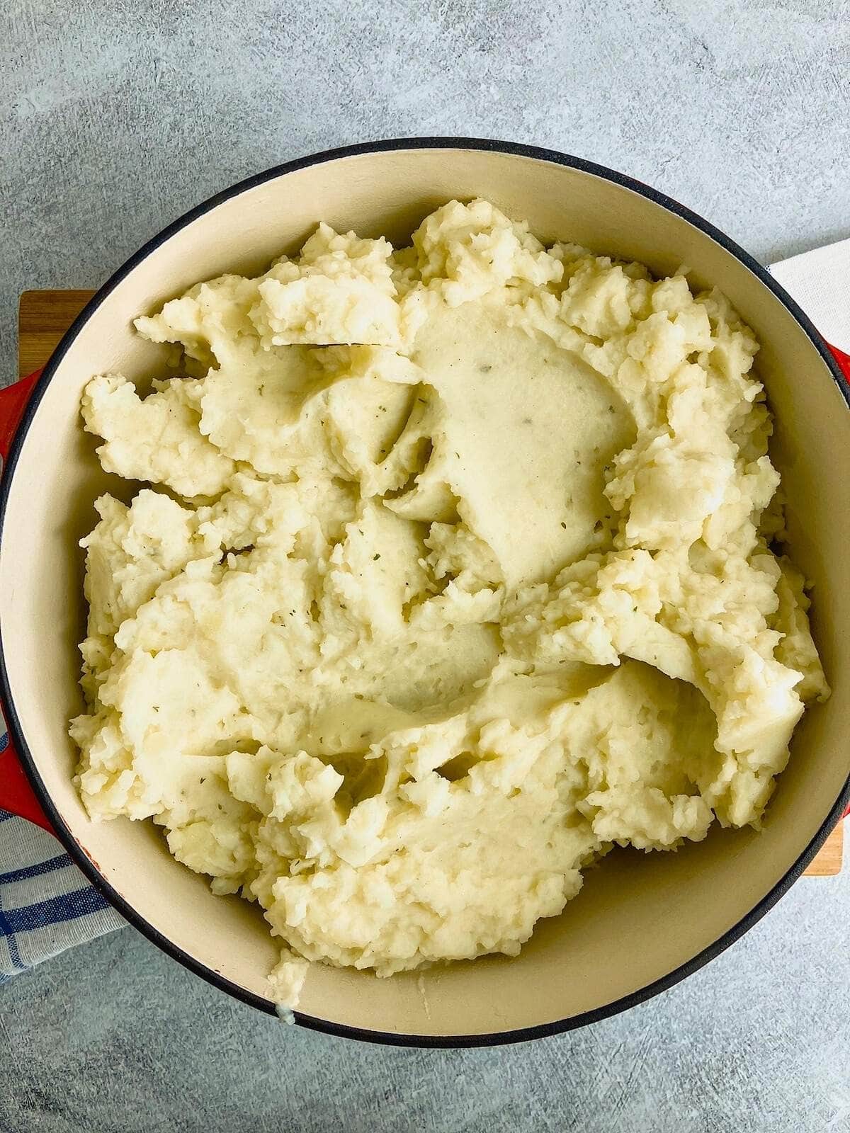Potatoes mashed until smooth.