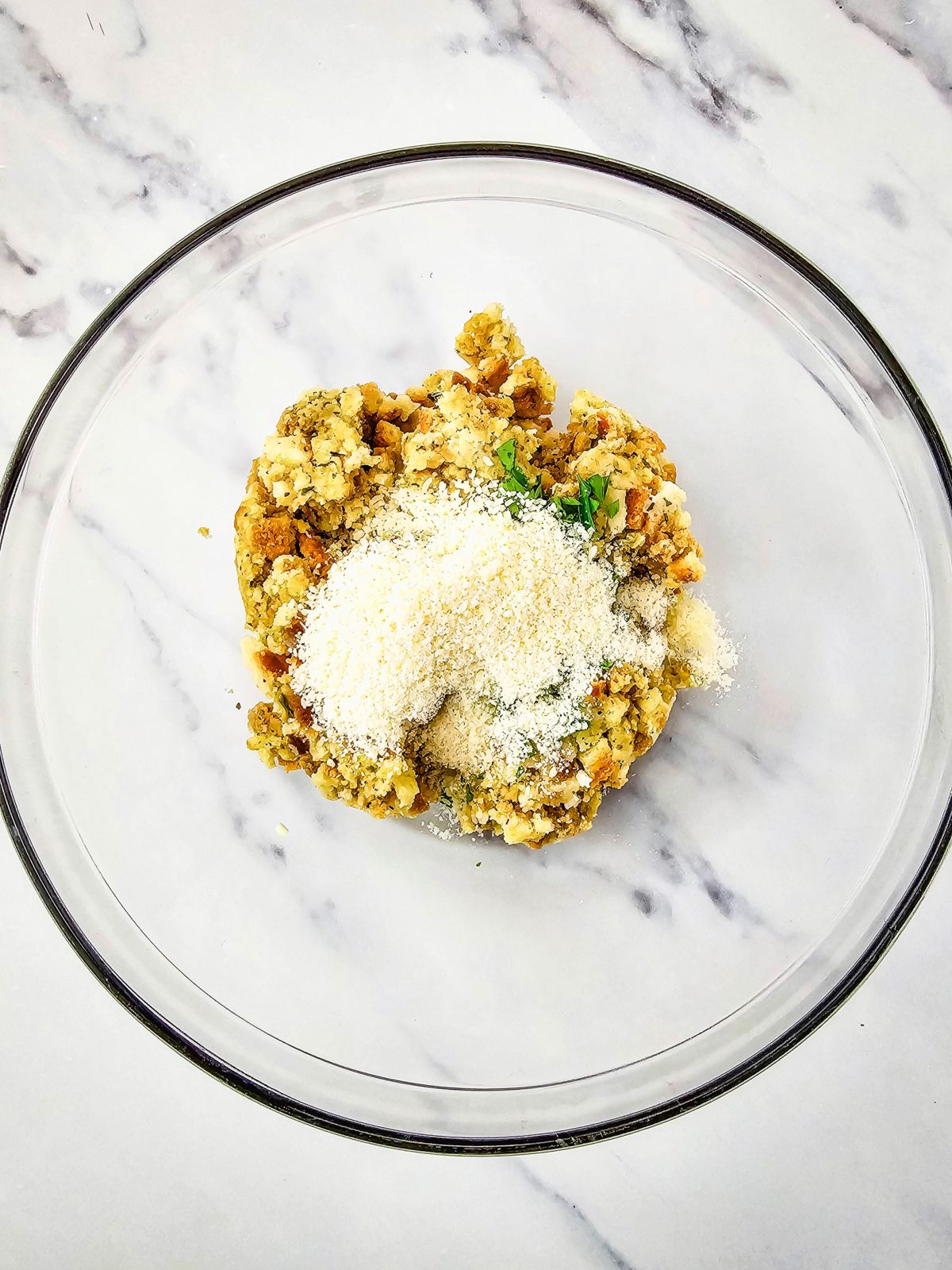 Parmesan cheese was added to the stuffing and parsley mixture.