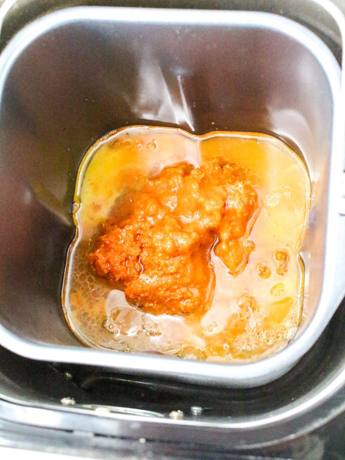 The wet ingredients were added to the bread machine.