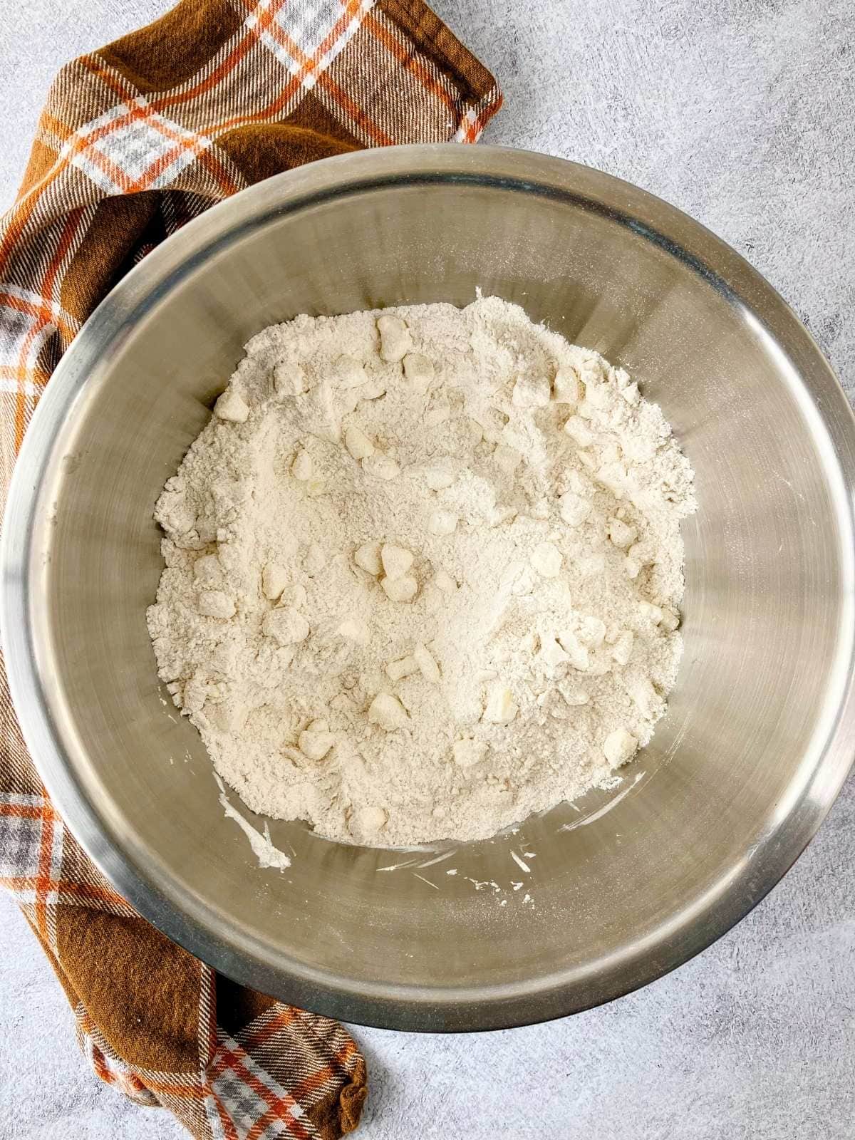 Butter mixed into the dry ingredients.