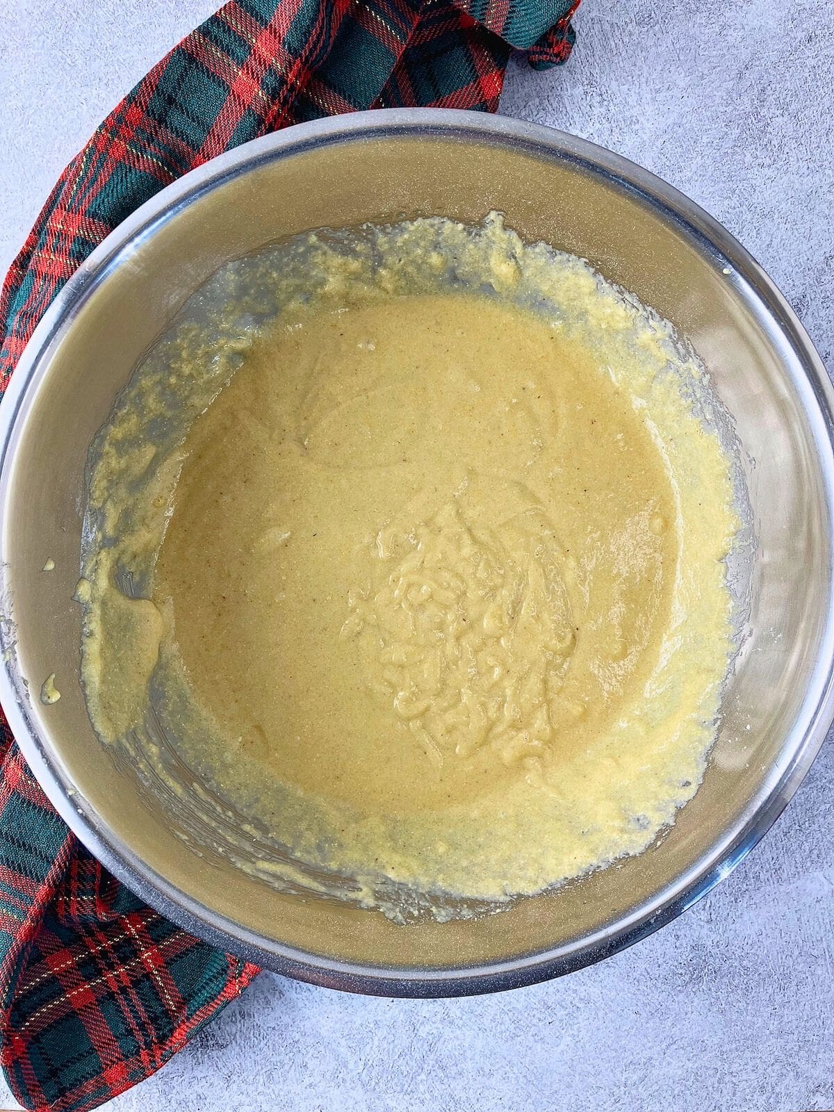 The cornbread batter has been fully mixed together.