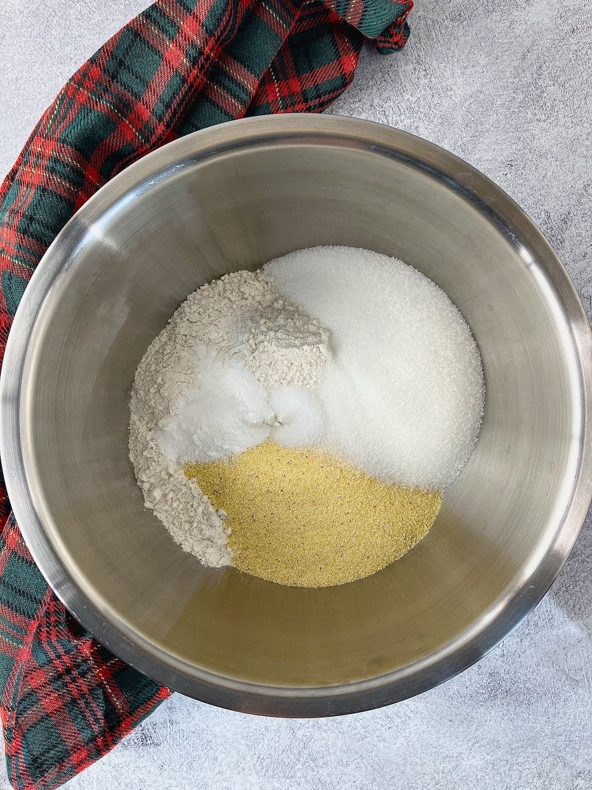 The dry ingredients were measured into a mixing bowl.
