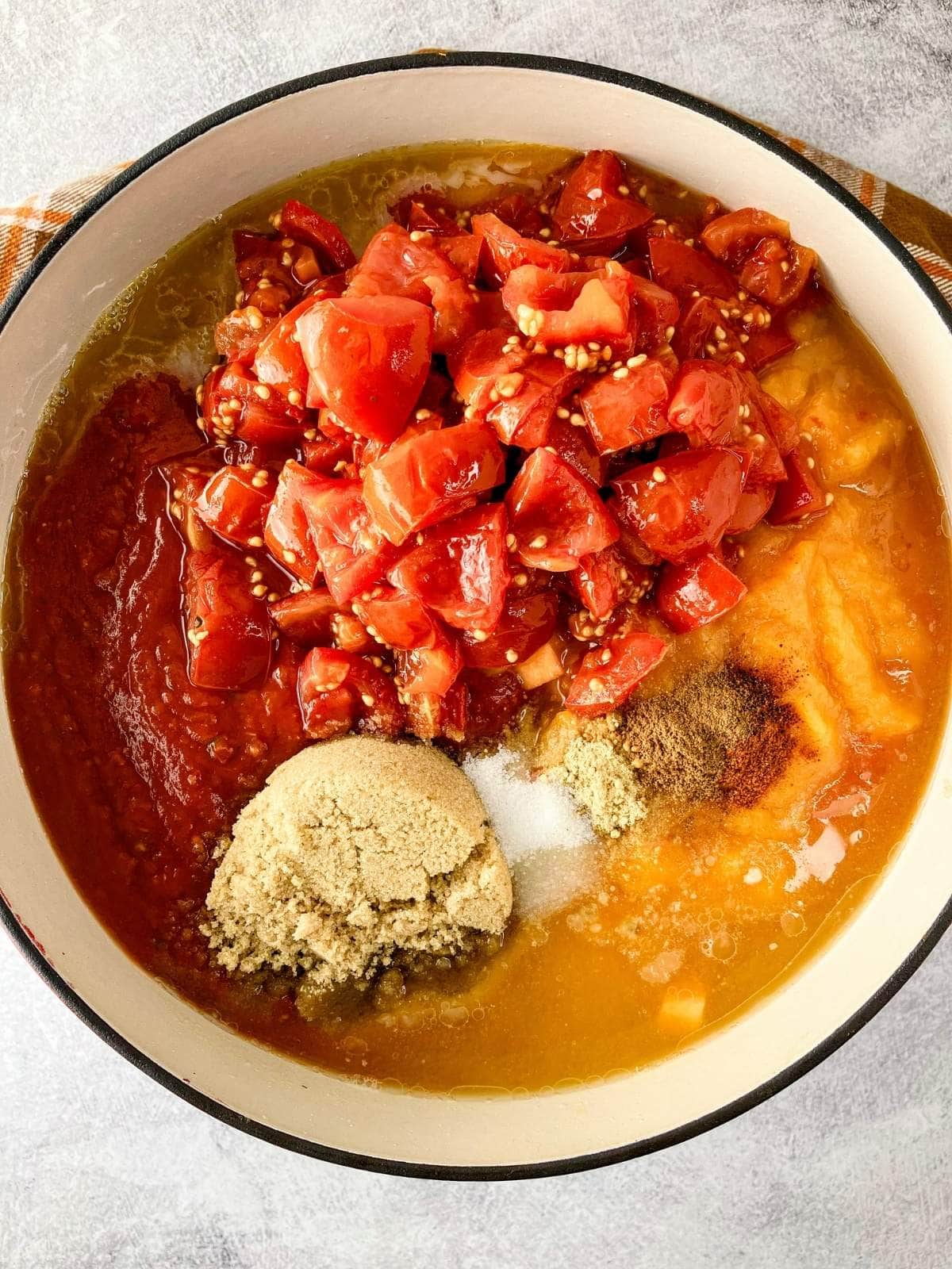 The brown sugar and seasonings were added to the pot.