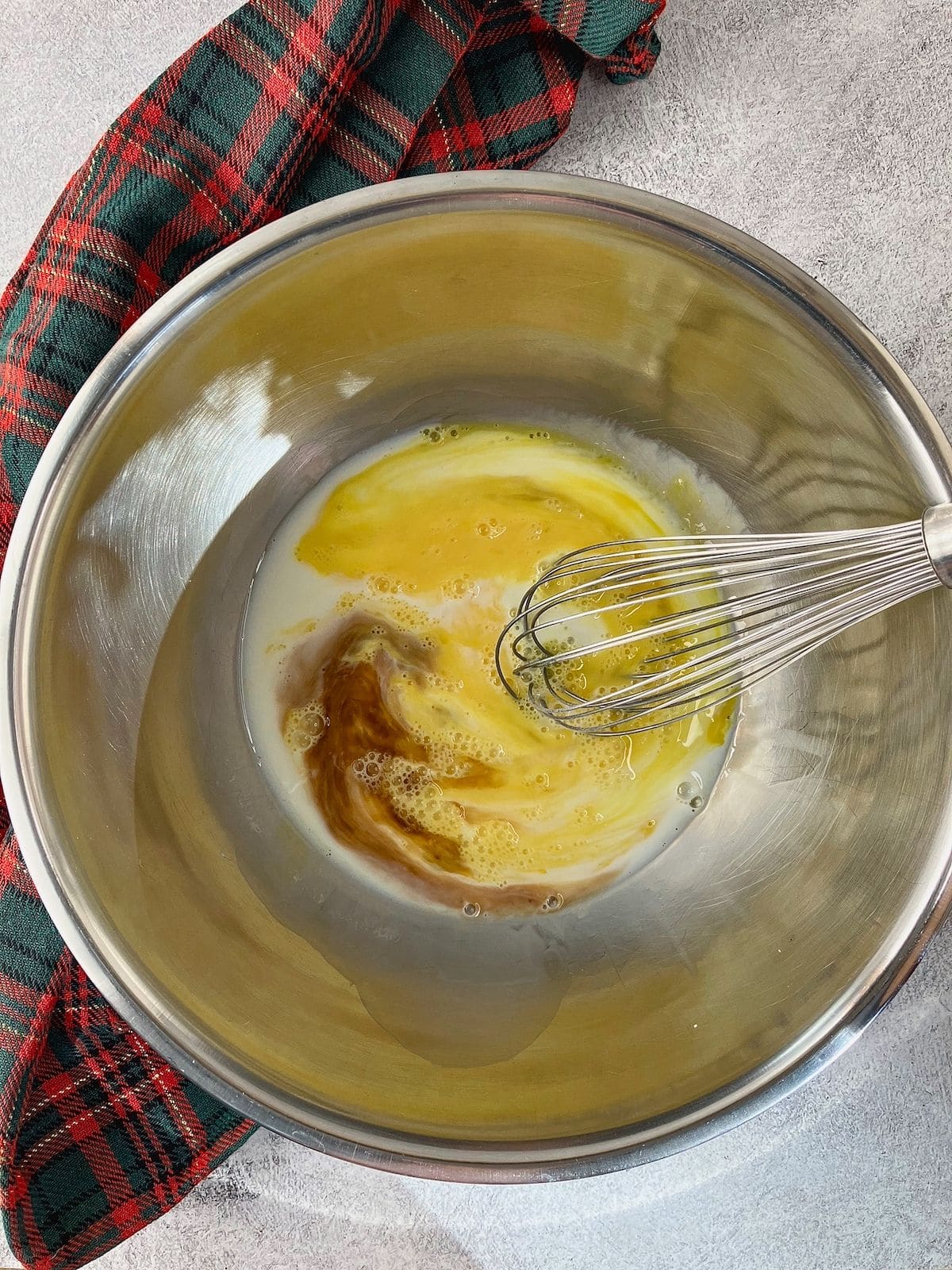 Whisking the wet ingredients together.