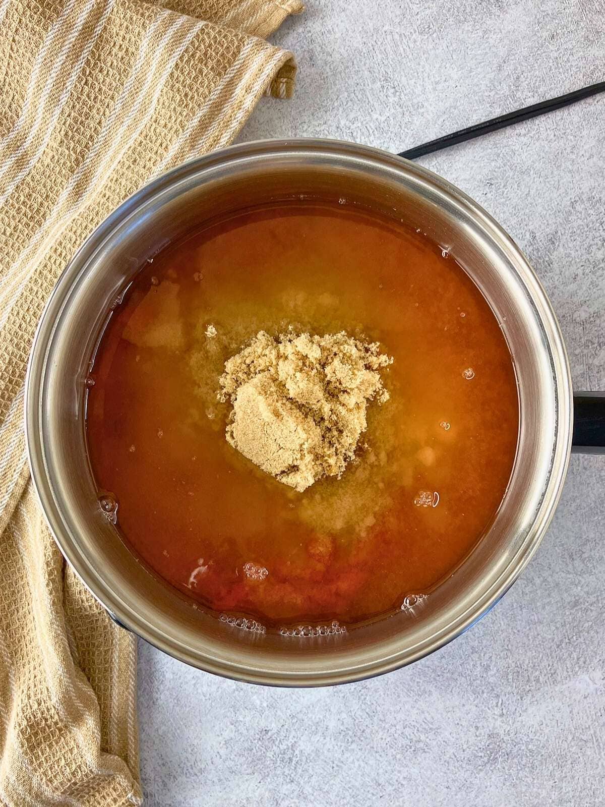 The brown sugar was added to the sauce ingredients.