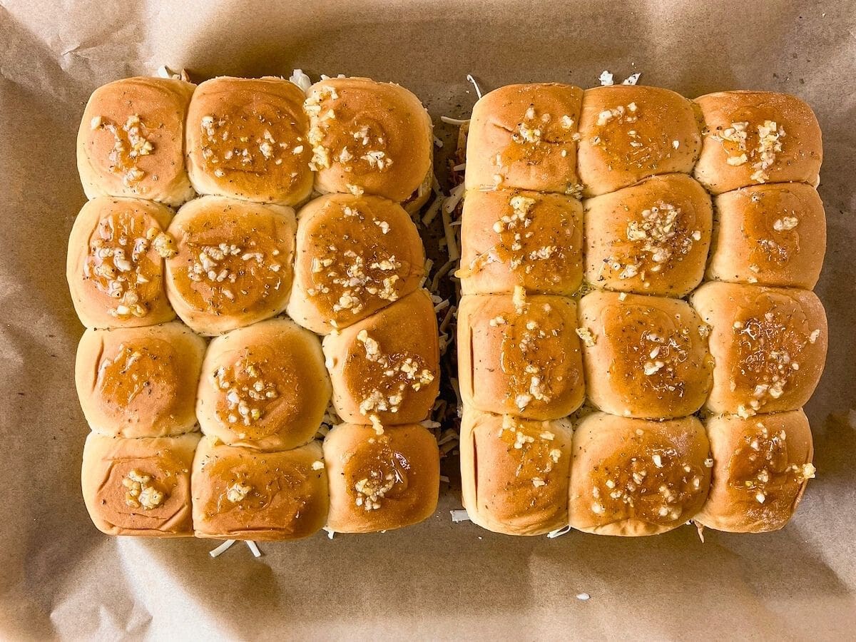 The tops of the rolls were basted with garlic butter.