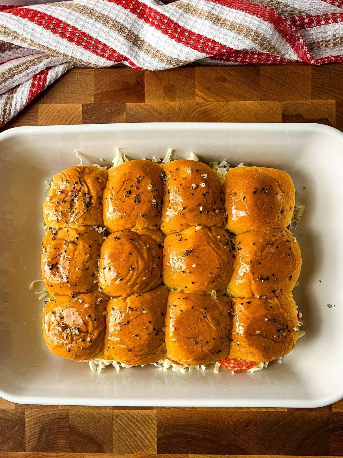 The tops of the sliders were brushed with homemade garlic butter.