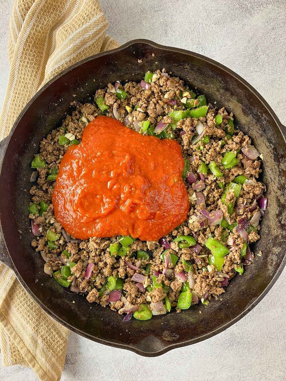 Tomato sauce was added to the filling.