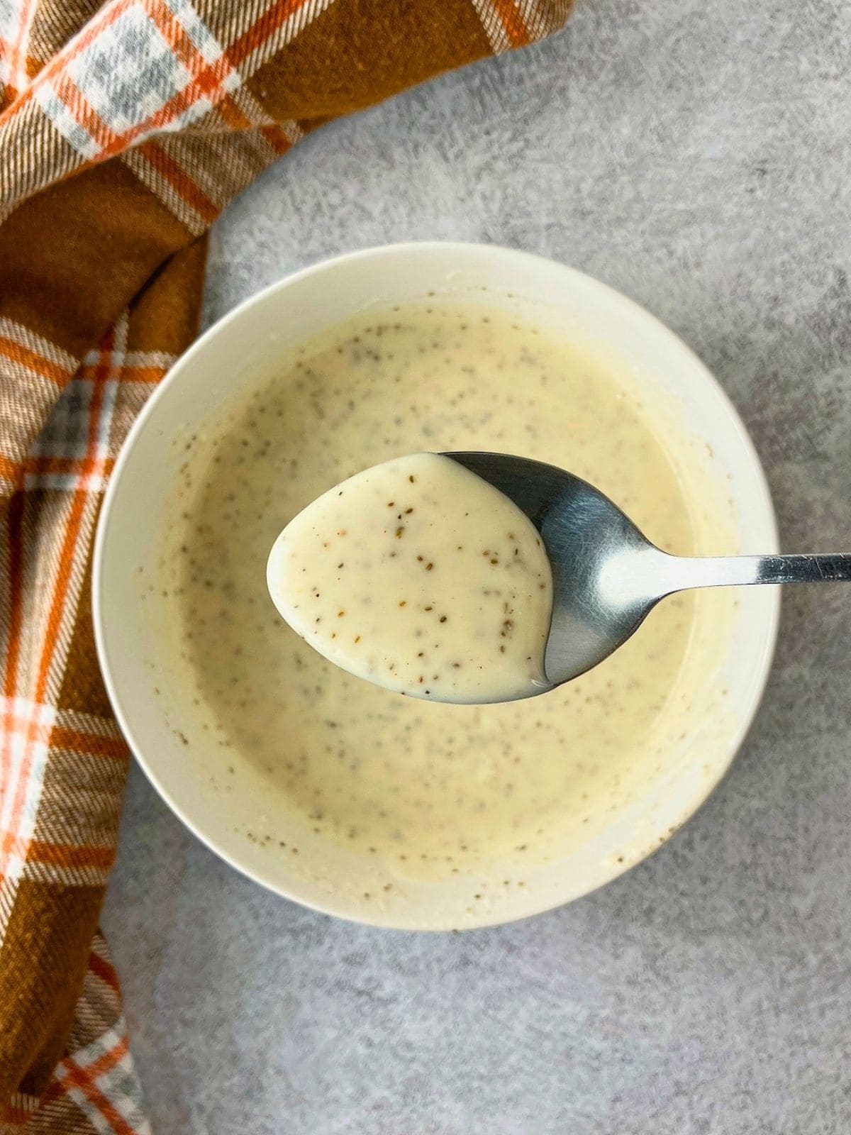 Homemade creamy slaw dressing is all mixed together.