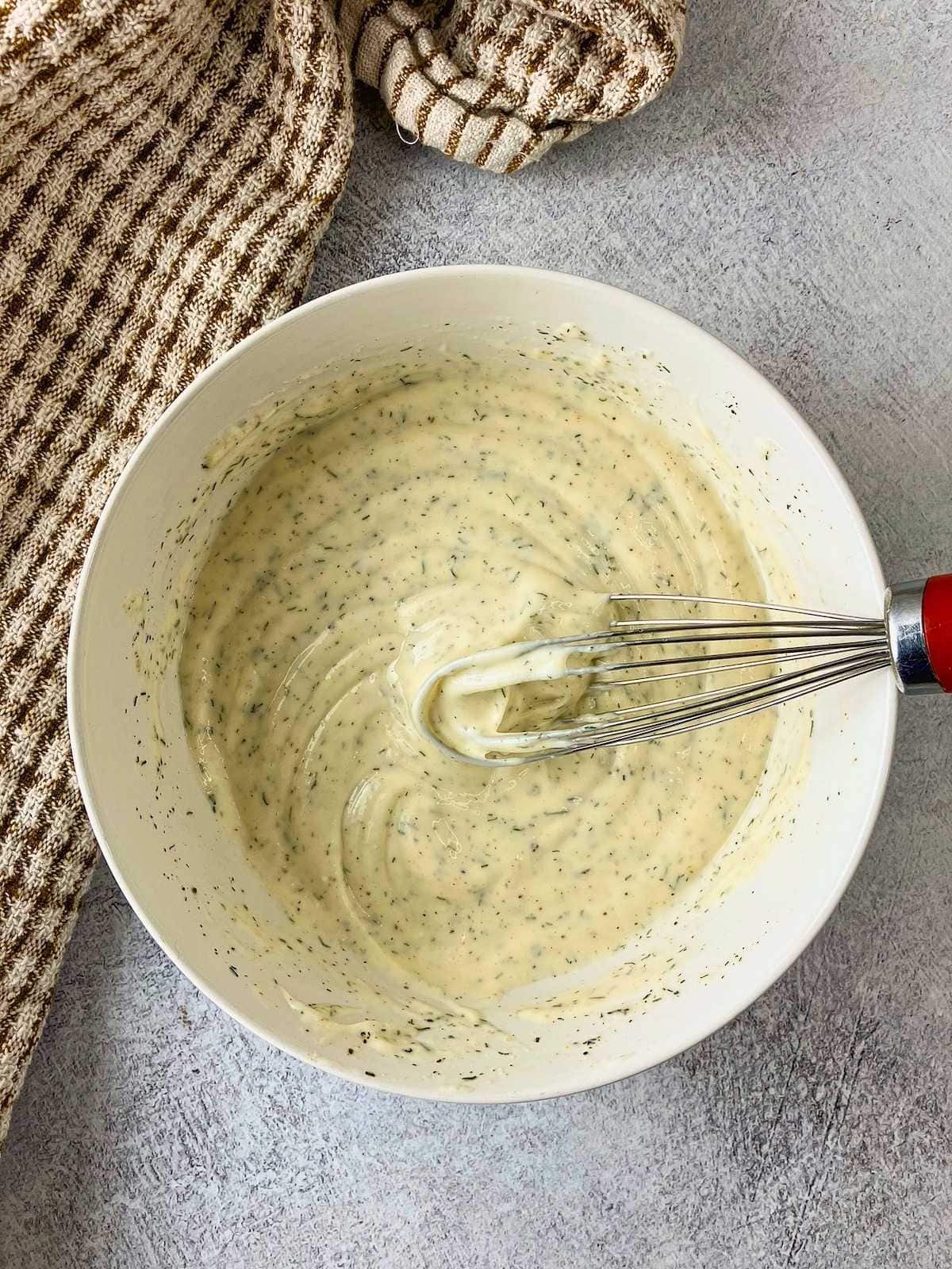 Homemade cucumber dressing mixed together.